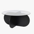 LILY Table basse ronde en verre piètement couleur bois noir D75 cm