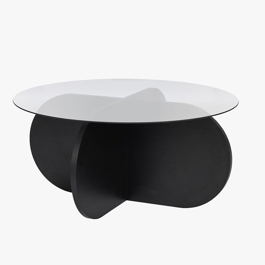 LILY Table basse ronde en verre piètement couleur bois noir D75 cm - Table basse - Mobilier Deco