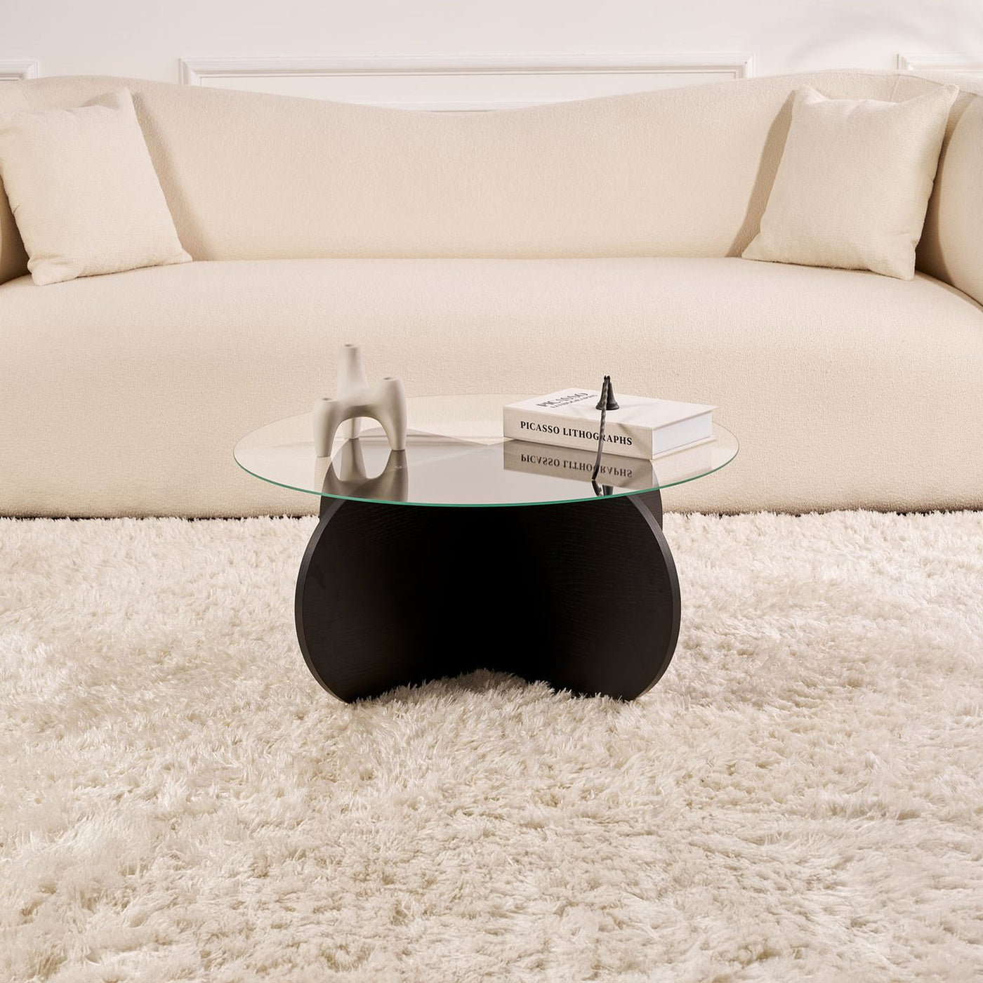 LILY Table basse ronde en verre piètement couleur bois noir D75 cm - Table basse - Mobilier Deco