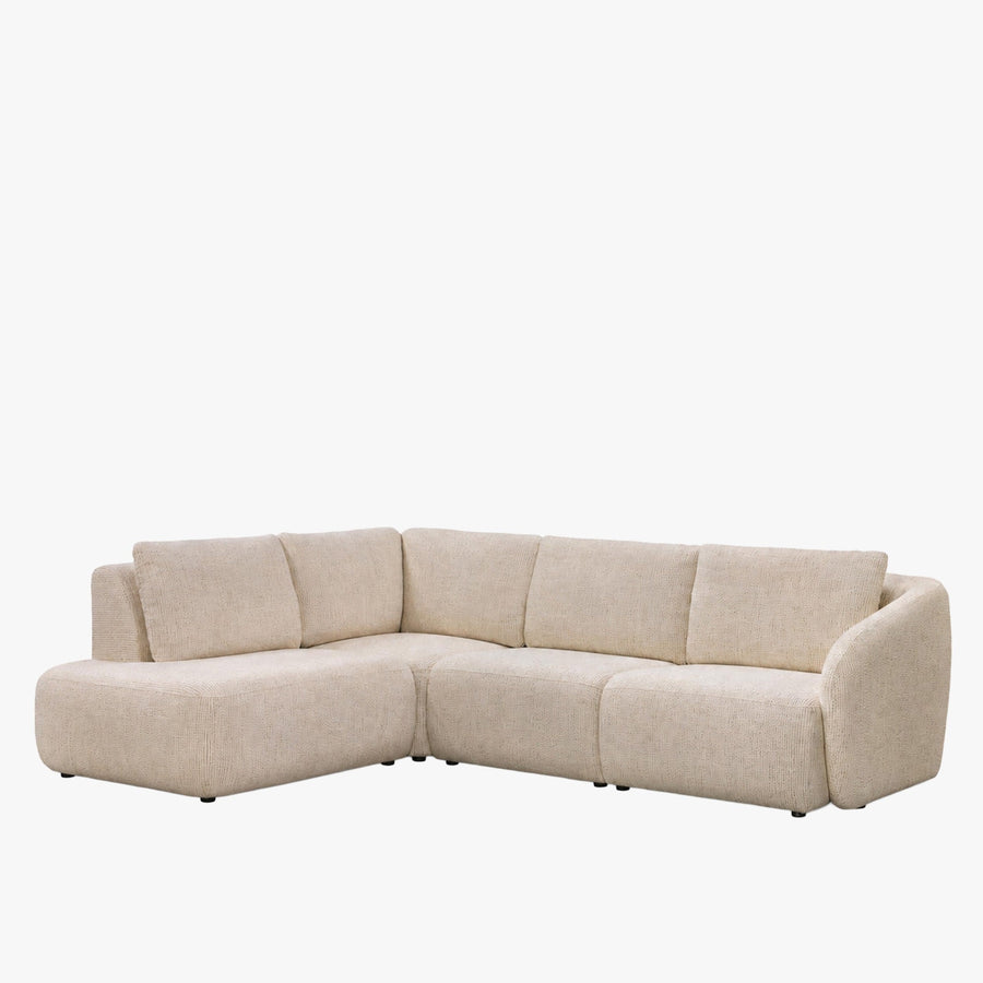 LINDA Canapé d'angle modulable en tissu beige - Angle gauche — aperçu vidéo