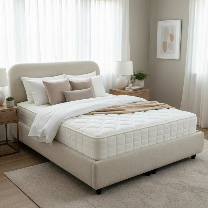 LINE Lit double en tissu beige avec coffre 140x190 cm