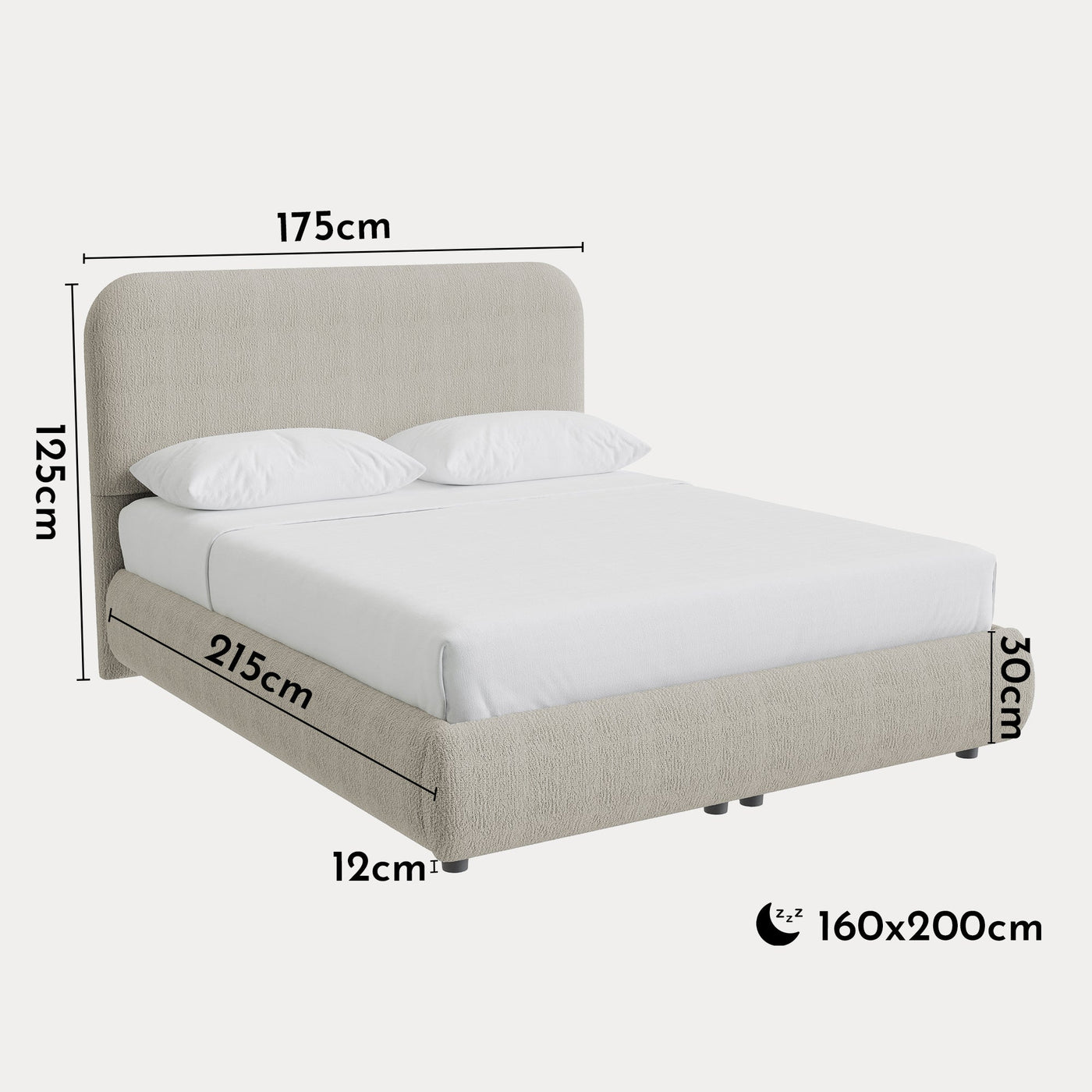 LINE Lit double en tissu beige avec coffre 160x200 cm - Lits - Mobilier Deco