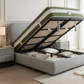 LINE Lit double en tissu gris vert avec coffre 140x190 cm