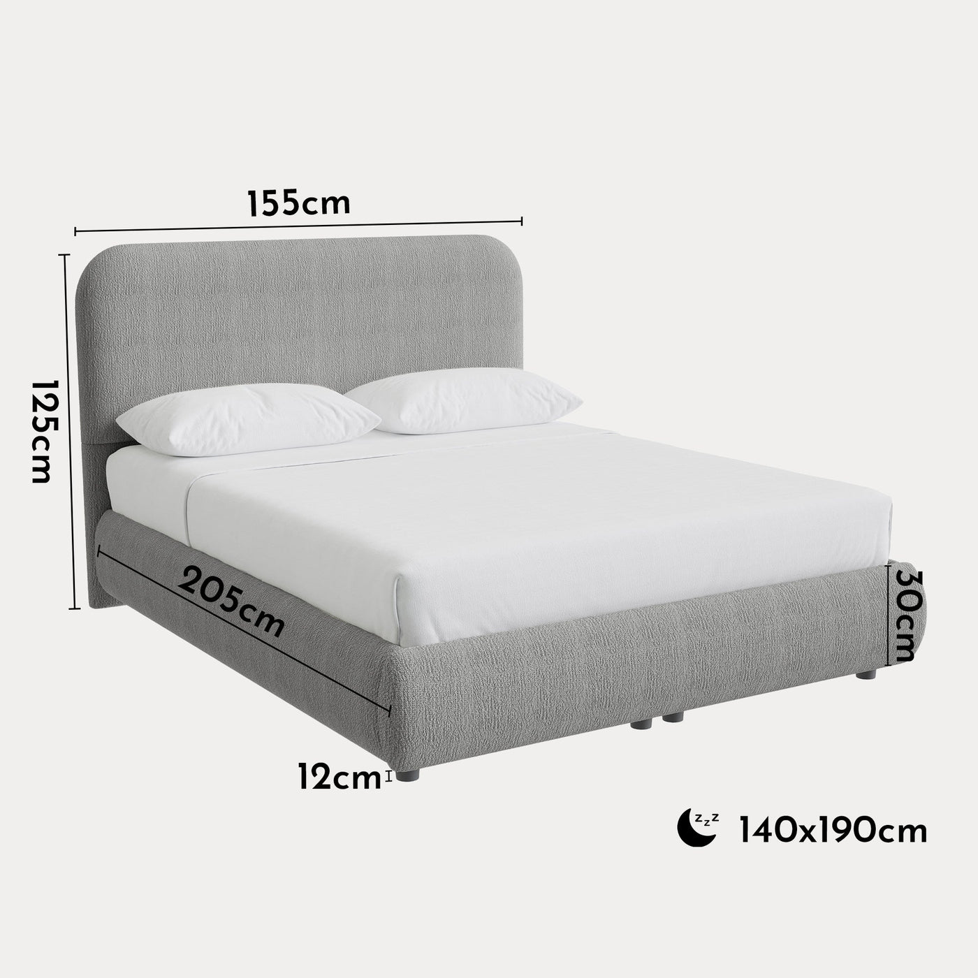 LINE Lit double en tissu gris vert avec coffre 140x190 cm - Lits - Mobilier Deco