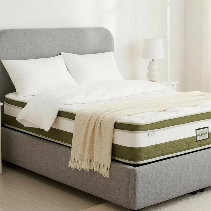 LINE Lit double en tissu gris vert avec coffre 160x200 cm