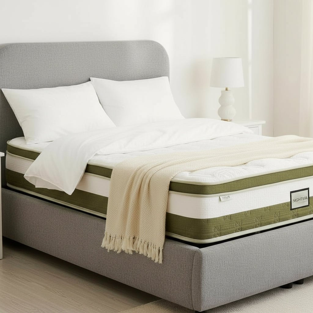 LINE Lit double en tissu gris vert avec coffre 180x200 cm - Lits - Mobilier Deco