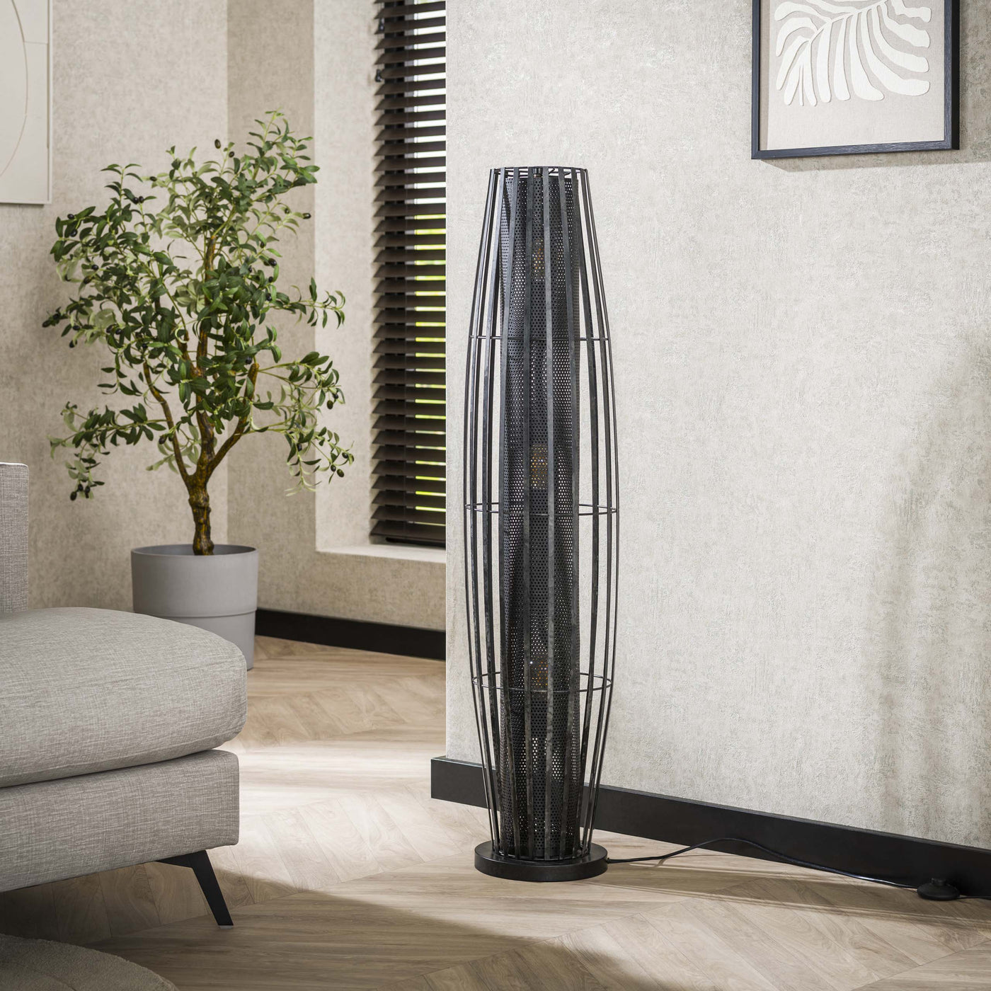 LIORA Lampadaire cylindrique 3 lampes en métal gris foncé 27x120 cm - Luminaires - Mobilier Deco
