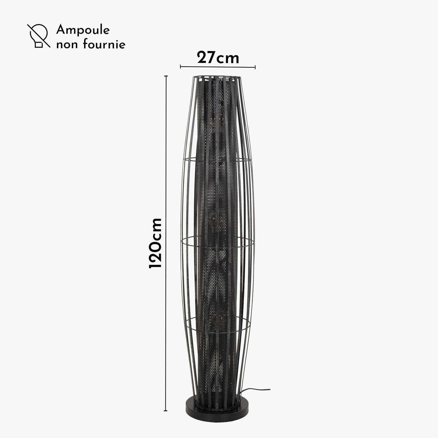 LIORA Lampadaire cylindrique 3 lampes en métal gris foncé 27x120 cm - Luminaires - Mobilier Deco