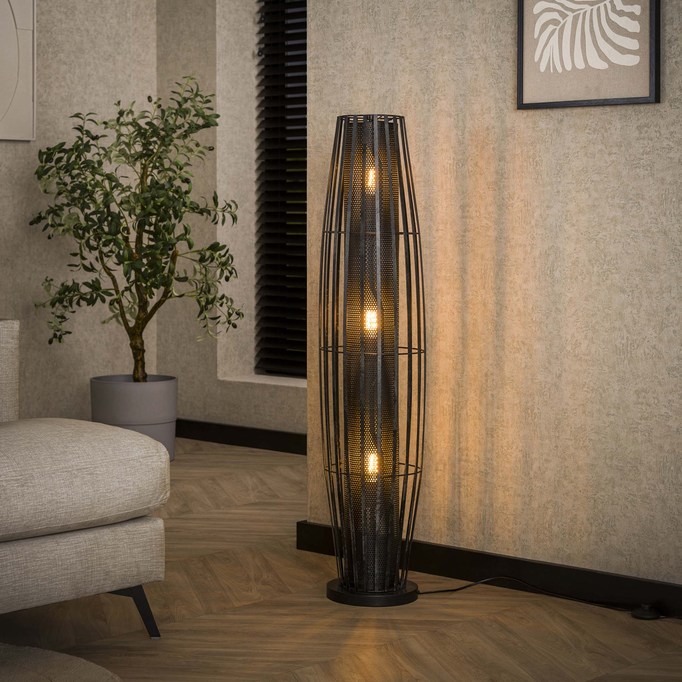 LIORA Lampadaire cylindrique 3 lampes en métal gris foncé 27x120 cm - Luminaires - Mobilier Deco