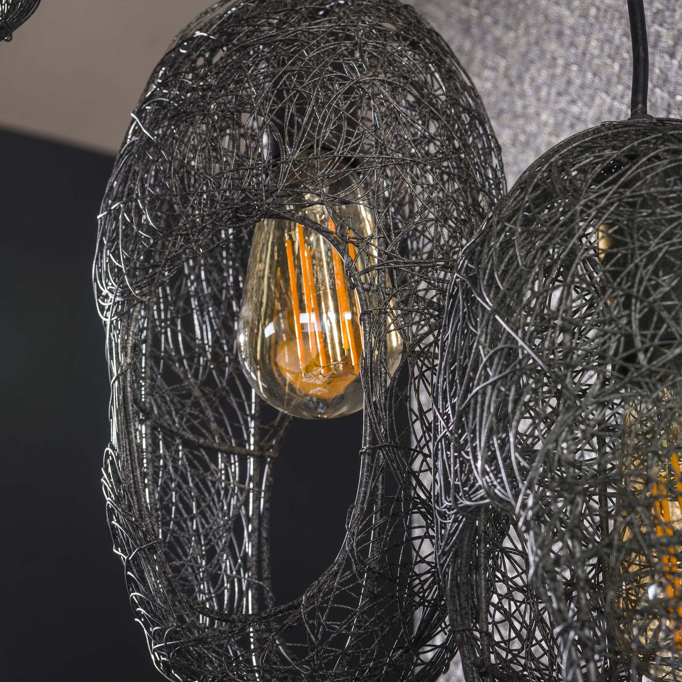 LIXA Suspension ovale 5 lampes en métal noir 45x180 cm - Luminaires - Mobilier Deco