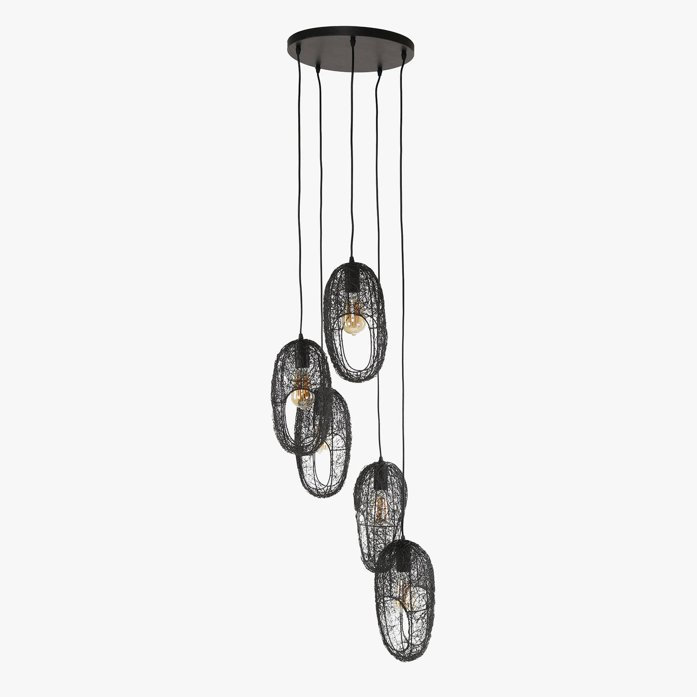 LIXA Suspension ovale 5 lampes en métal noir 45x180 cm - Luminaires - Mobilier Deco