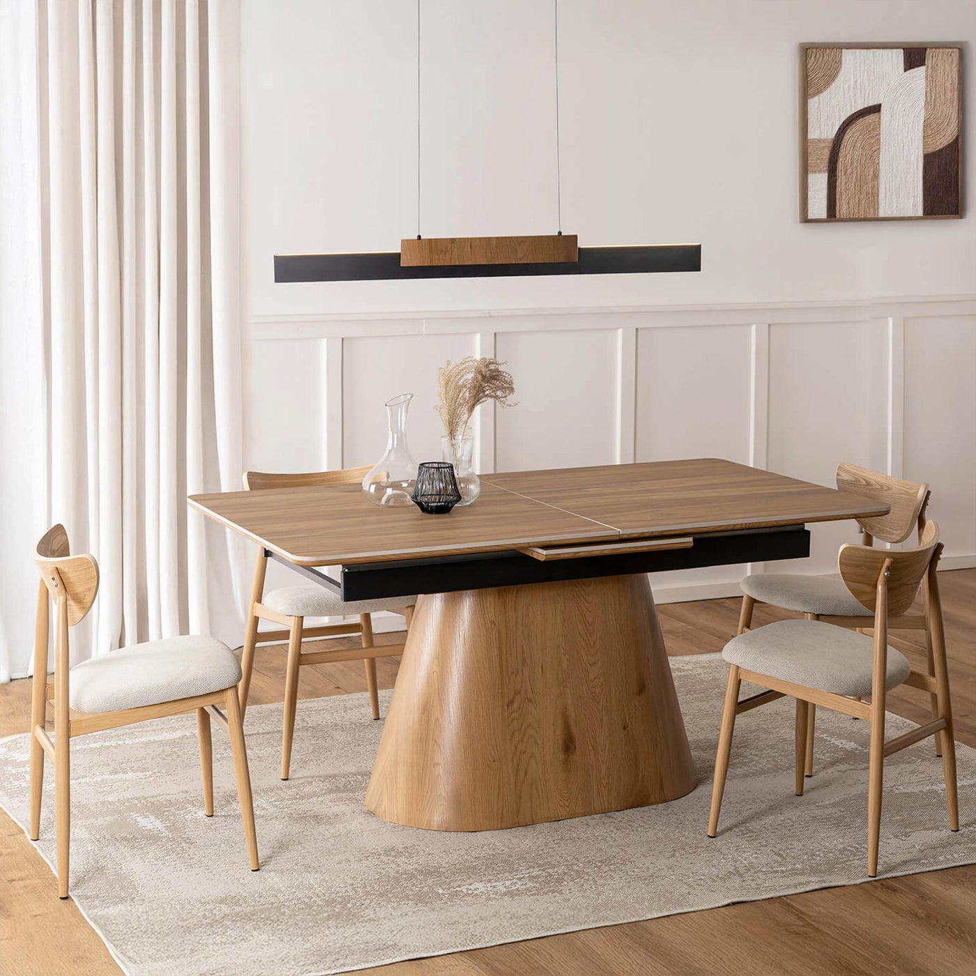 LIZBONA Table à manger extensible en céramique pieds couleur bois clair 160-200 cm - Table à manger - Mobilier Deco