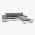 LOHAN Canapé d'angle convertible coffre de rangement gris et blanc - Angle Droit