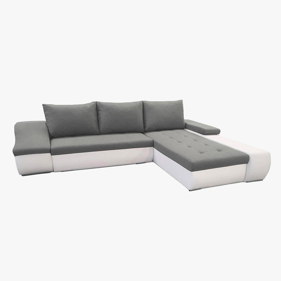 LOHAN Canapé d'angle convertible coffre de rangement gris et blanc - Angle Droit - Canapé d'angle convertible - Mobilier Deco