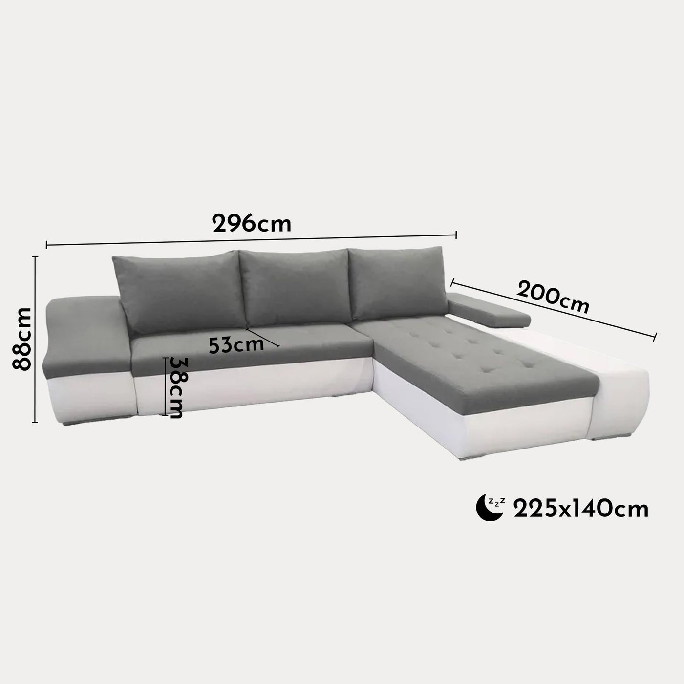 LOHAN Canapé d'angle convertible coffre de rangement gris et blanc - Angle Droit - Canapé d'angle convertible - Mobilier Deco