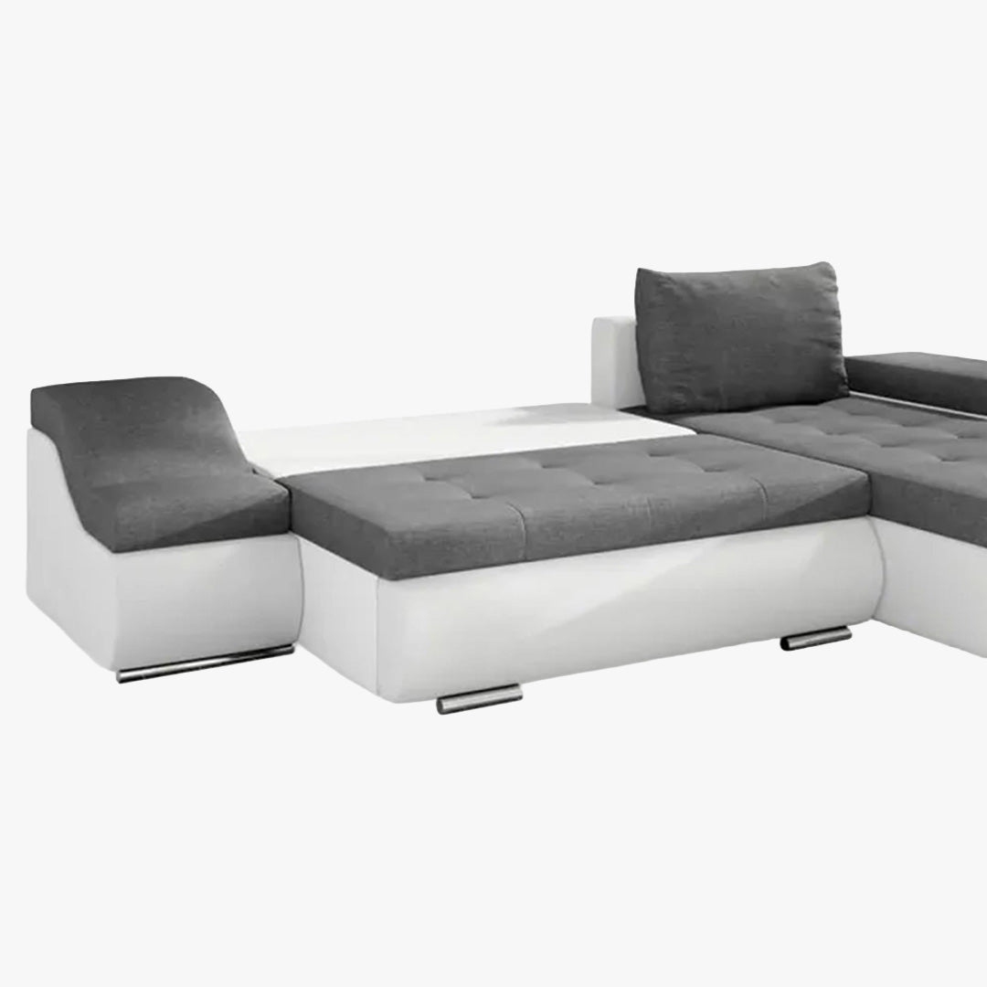 LOHAN Canapé d'angle convertible coffre de rangement gris et blanc - Angle Droit - Canapé d'angle convertible - Mobilier Deco
