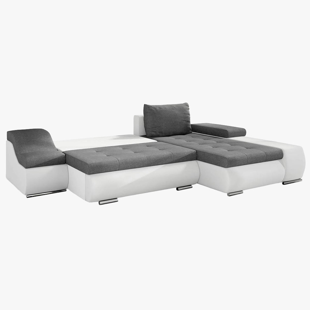LOHAN Canapé d'angle convertible coffre de rangement gris et blanc - Angle Droit - Canapé d'angle convertible - Mobilier Deco