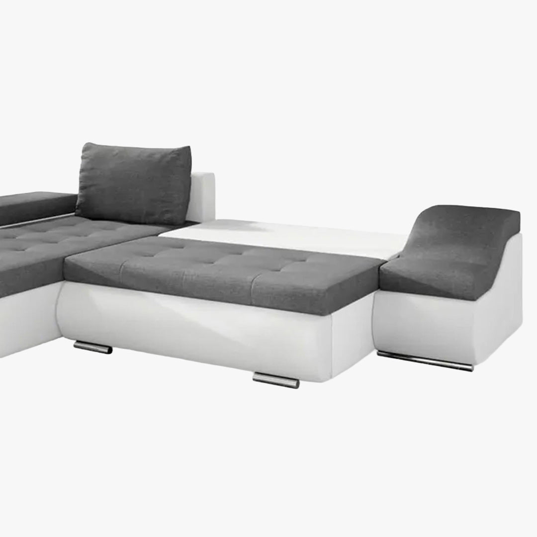LOHAN Canapé d'angle convertible coffre de rangement gris et blanc - Angle Gauche - Canapé d'angle convertible - Mobilier Deco