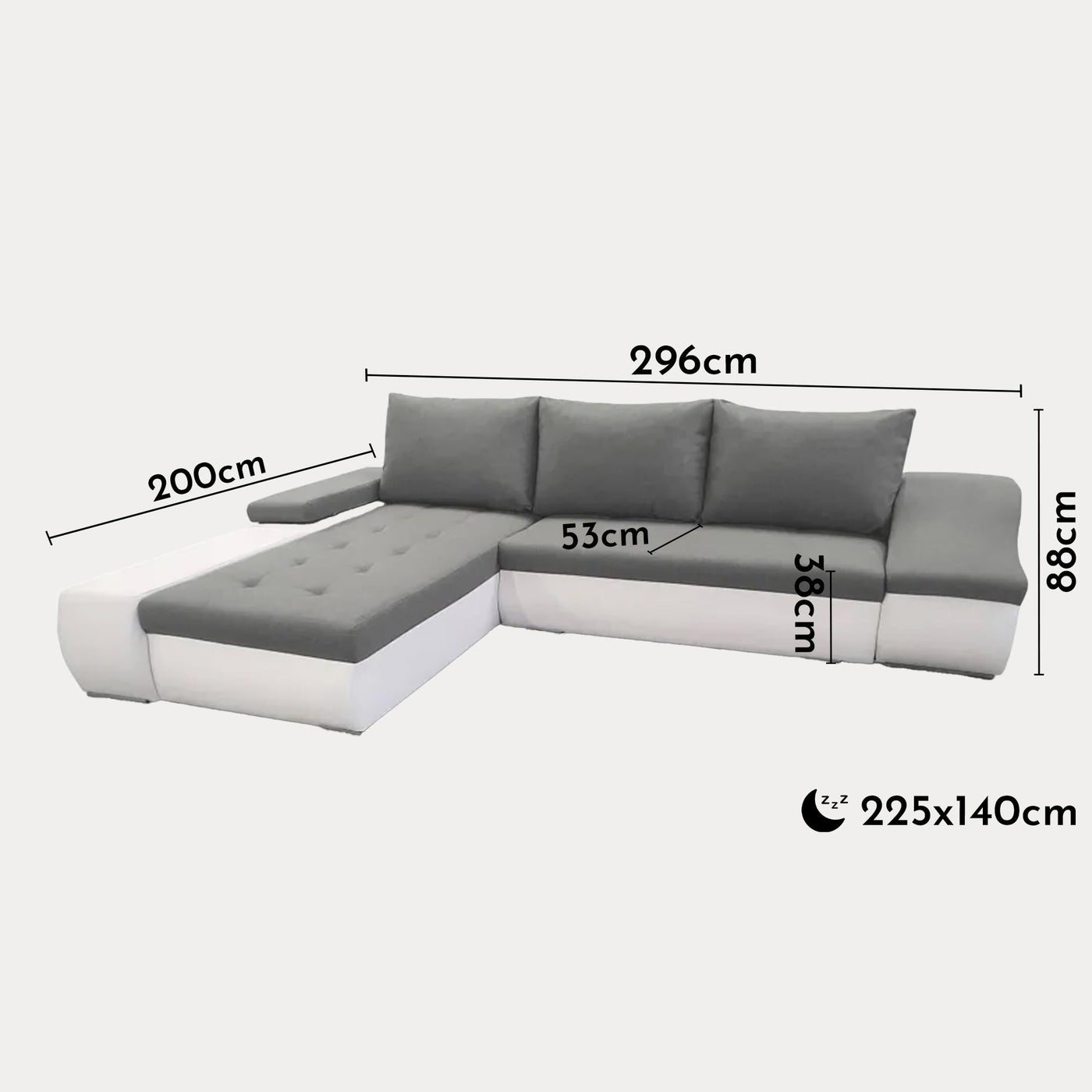 LOHAN Canapé d'angle convertible coffre de rangement gris et blanc - Angle Gauche - Canapé d'angle convertible - Mobilier Deco