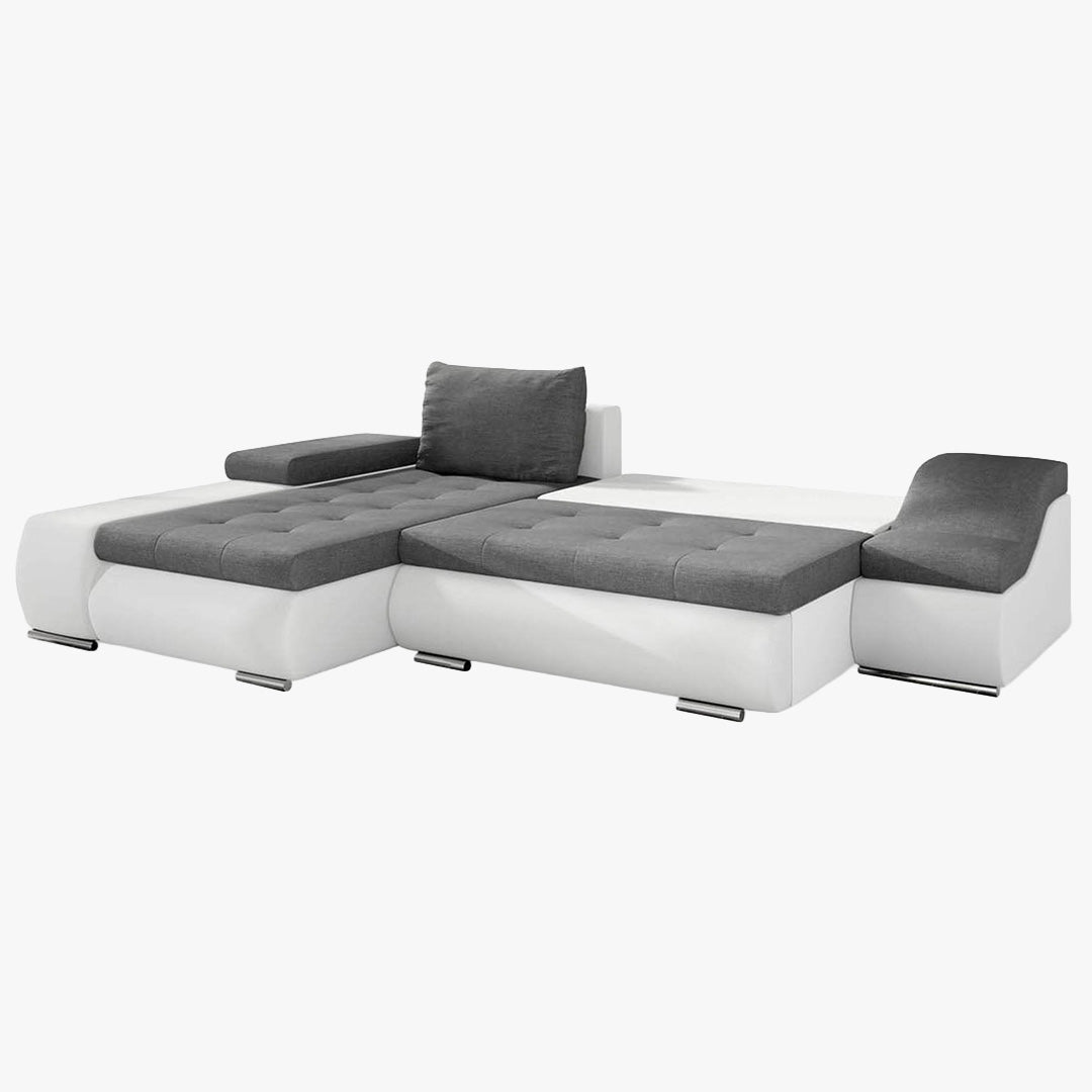 LOHAN Canapé d'angle convertible coffre de rangement gris et blanc - Angle Gauche - Canapé d'angle convertible - Mobilier Deco