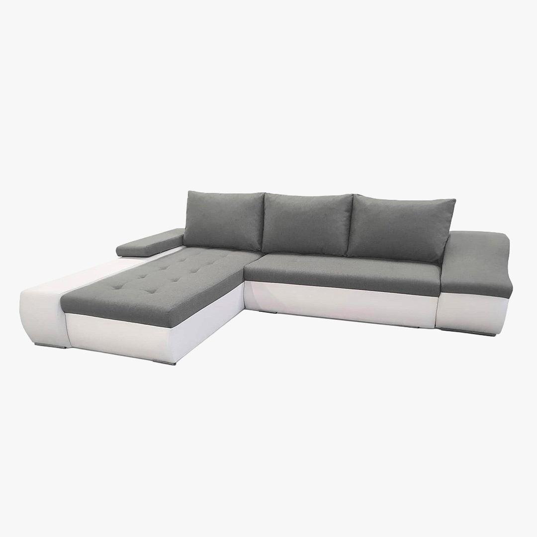 LOHAN Canapé d'angle convertible coffre de rangement gris et blanc - Angle Gauche - Canapé d'angle convertible - Mobilier Deco