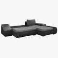 LOHAN Canapé d'angle convertible coffre de rangement gris et noir - Angle Droit