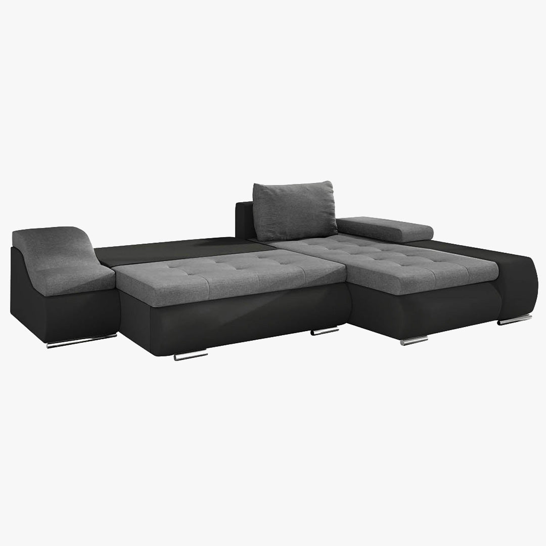 LOHAN Canapé d'angle convertible coffre de rangement gris et noir - Angle Droit - Canapé d'angle convertible - Mobilier Deco