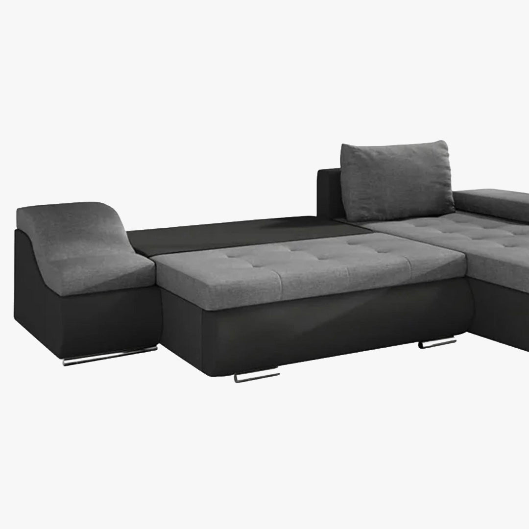 LOHAN Canapé d'angle convertible coffre de rangement gris et noir - Angle Droit - Canapé d'angle convertible - Mobilier Deco
