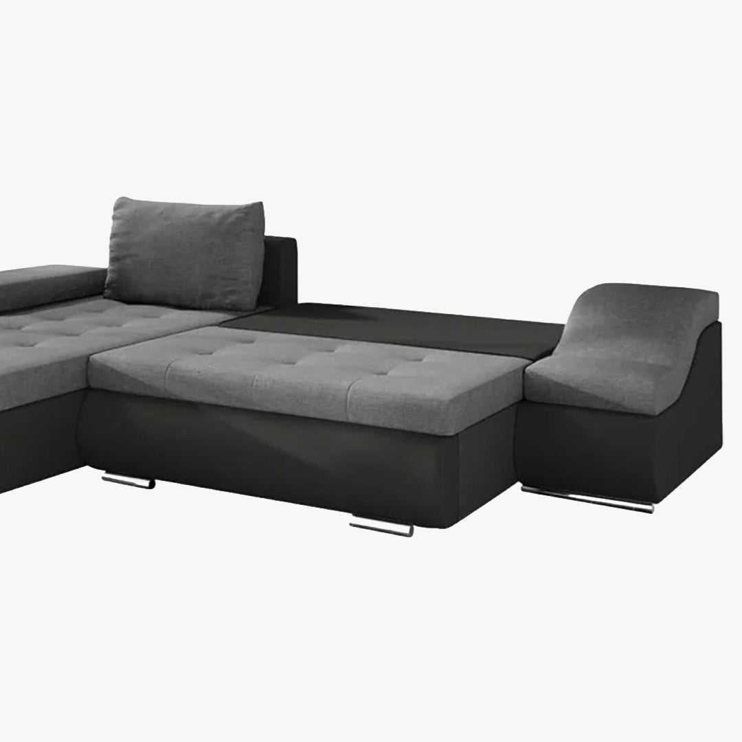 LOHAN Canapé d'angle convertible coffre de rangement gris et noir - Angle Gauche - Canapé d'angle convertible - Mobilier Deco