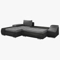 LOHAN Canapé d'angle convertible coffre de rangement gris et noir - Angle Gauche
