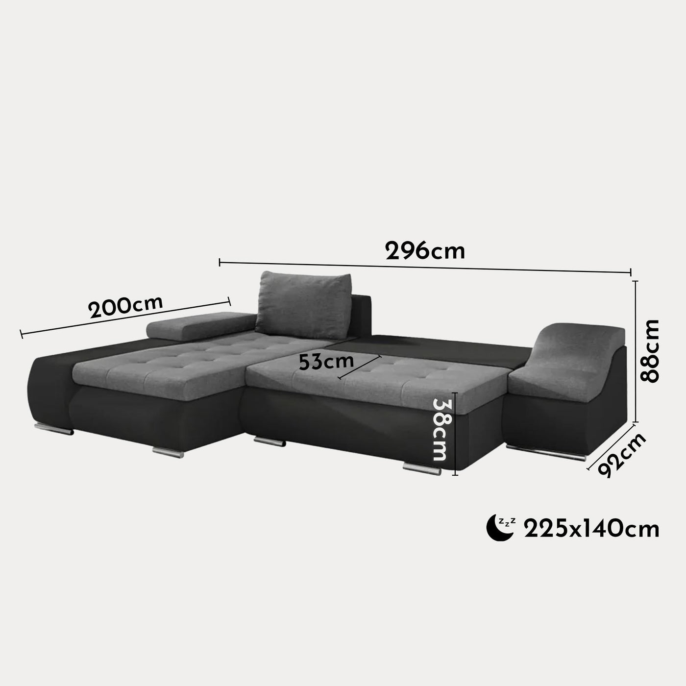 LOHAN Canapé d'angle convertible coffre de rangement gris et noir - Angle Gauche - Canapé d'angle convertible - Mobilier Deco