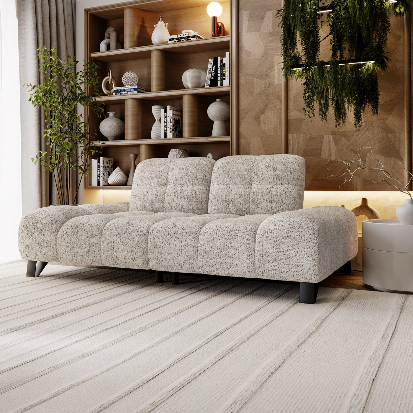 LOREA Canapé 2 places avec dossier amovible en tissu beige - Canapés fixes - Mobilier Deco