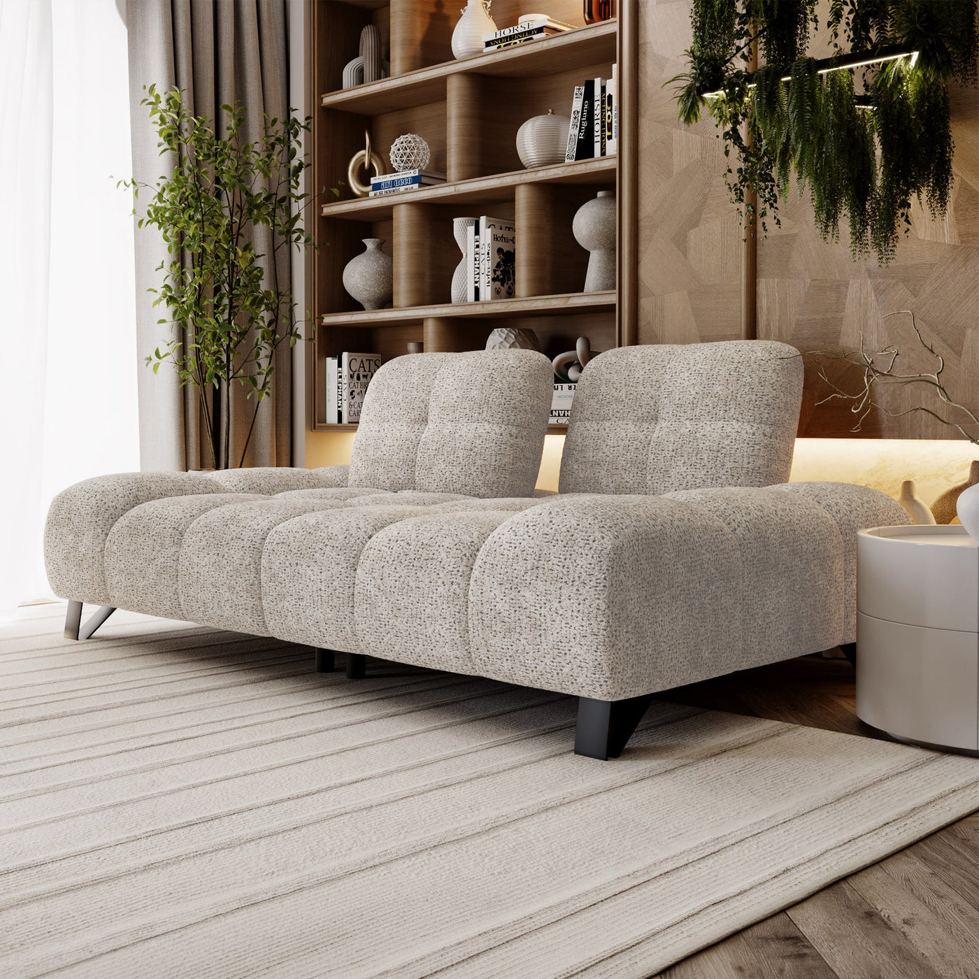 LOREA Canapé 2 places avec dossier amovible en tissu beige - Canapés fixes - Mobilier Deco