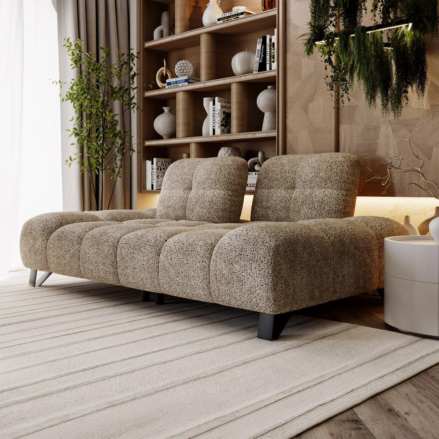 LOREA Canapé 2 places avec dossier amovible en tissu taupe foncé - Canapés fixes - Mobilier Deco
