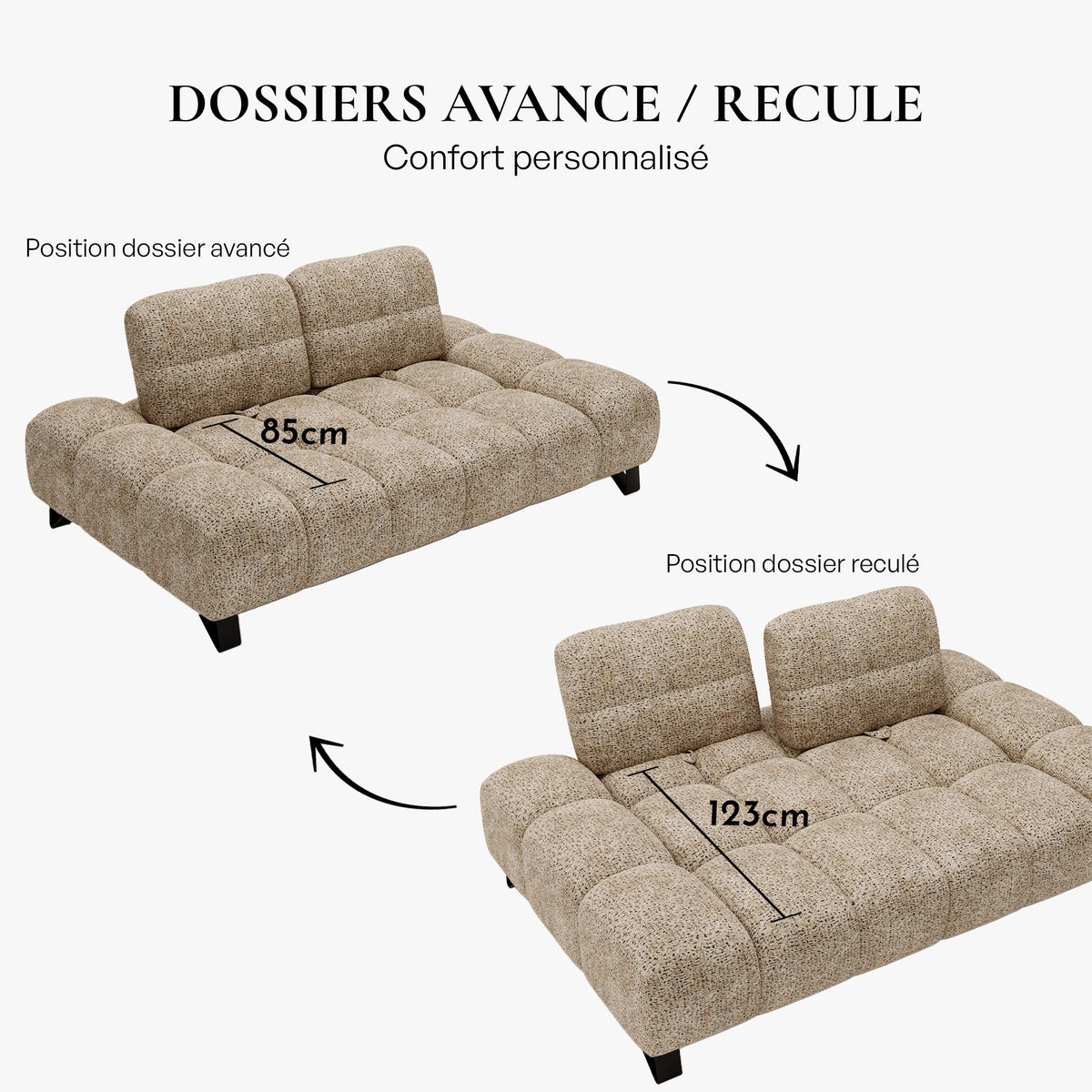 LOREA Canapé 2 places avec dossier amovible en tissu taupe foncé - Canapés fixes - Mobilier Deco