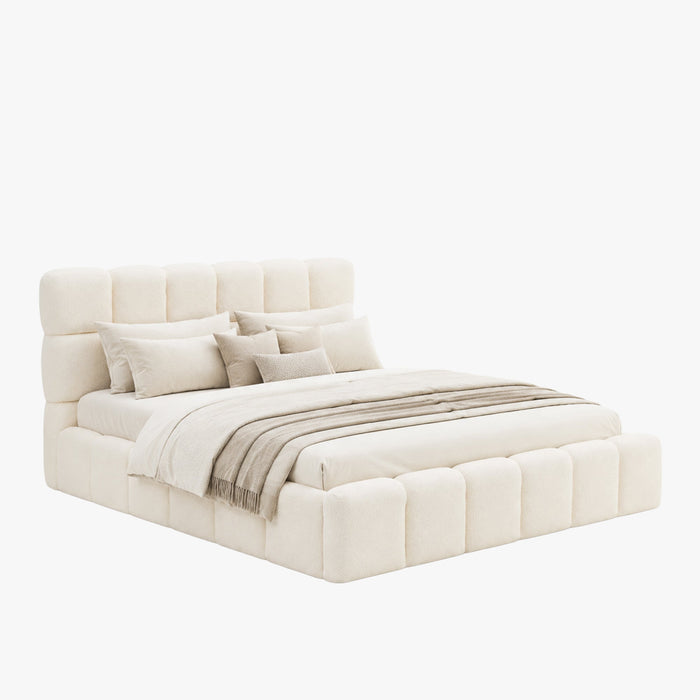 LORY Lit double en tissu bouclette beige avec coffre 160x200 cm