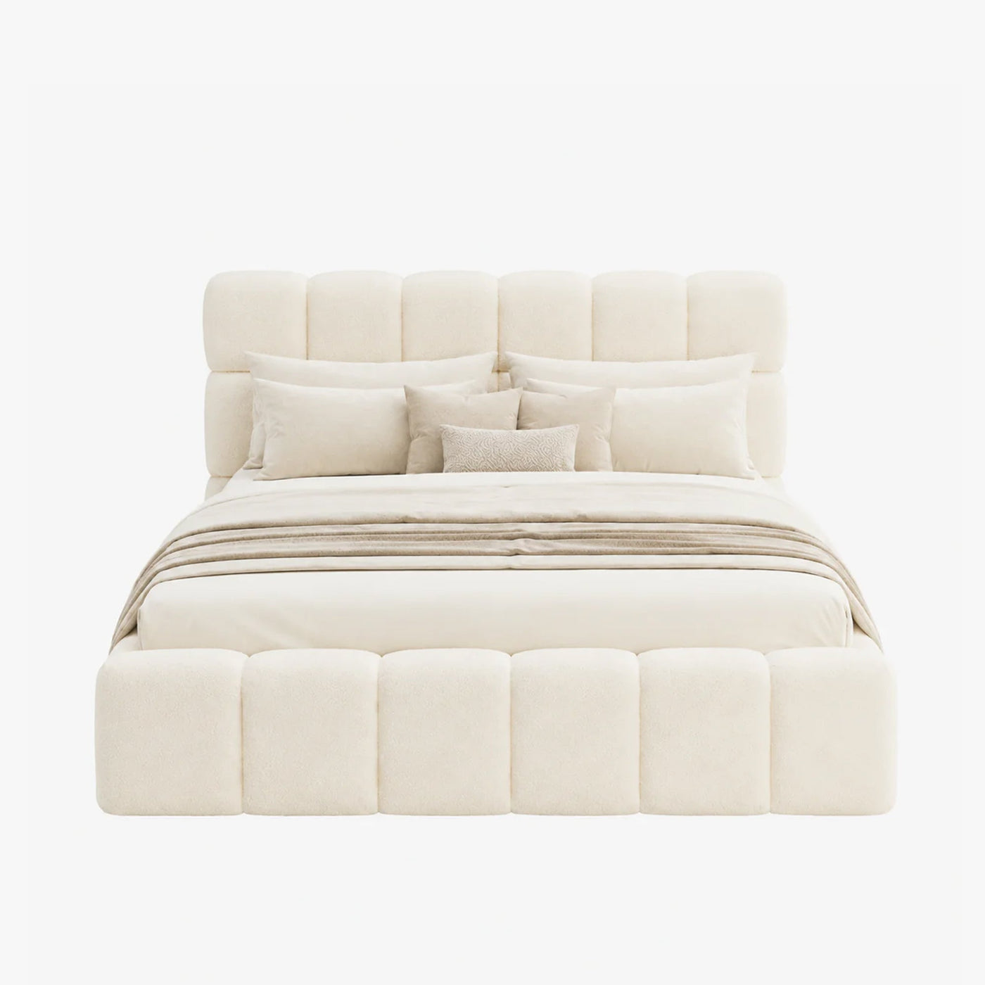 LORY Lit double en tissu bouclette beige avec coffre 160x200 cm - Lits - Mobilier Deco
