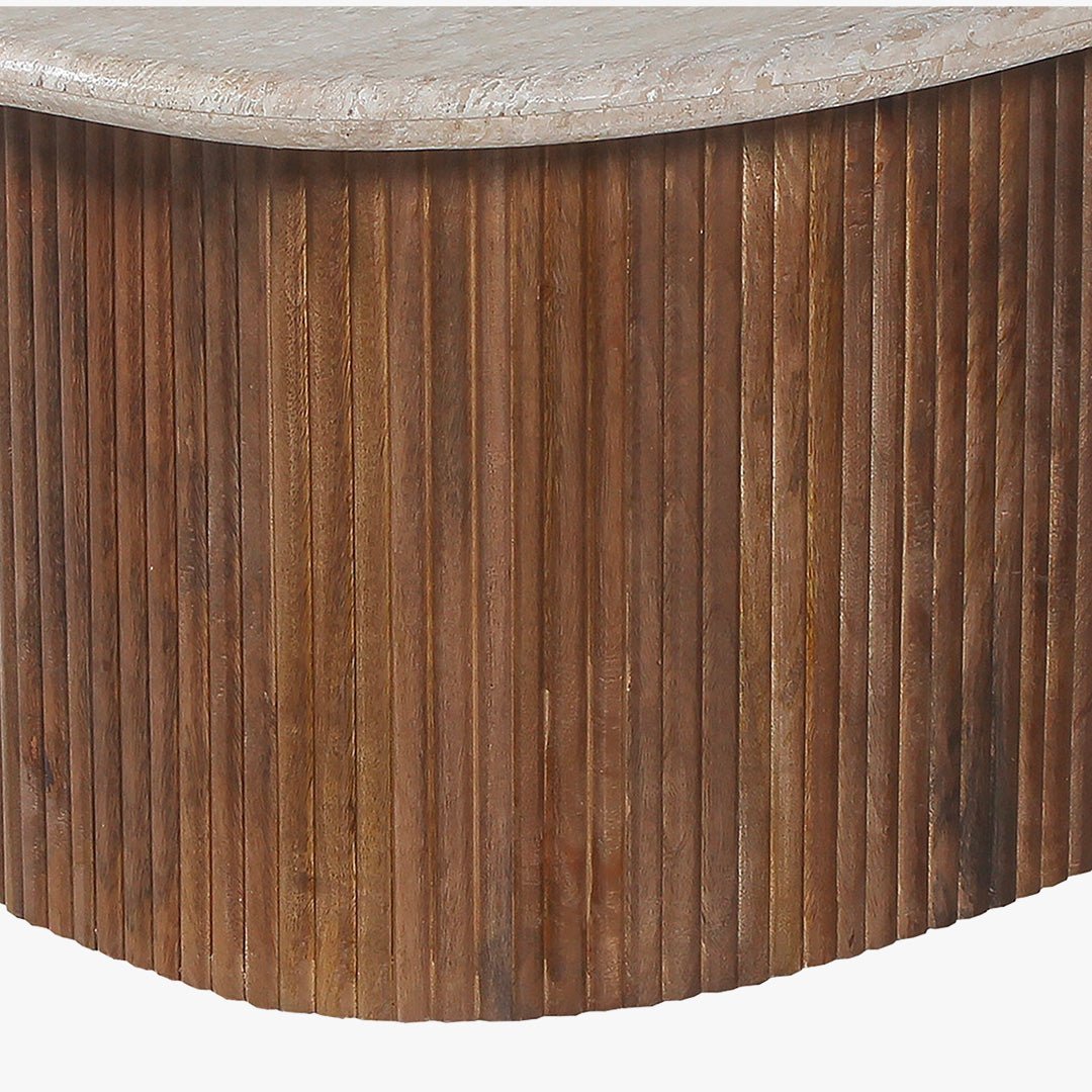 LOUIS Table basse en travertin et bois de manguier 90 cm - Table basse - Mobilier Deco