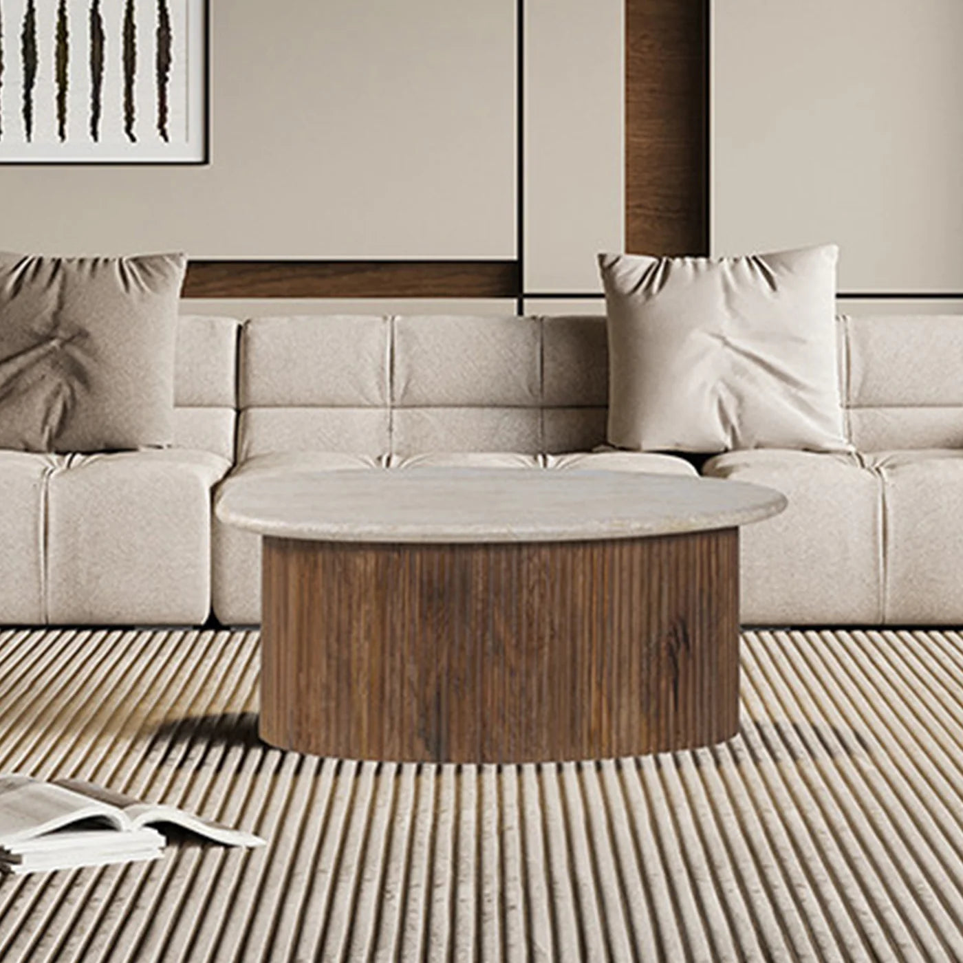LOUIS - Tables basses & tables d'appoint travertin et bois de manguier