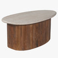 LOUIS Table basse en travertin et bois de manguier 90 cm