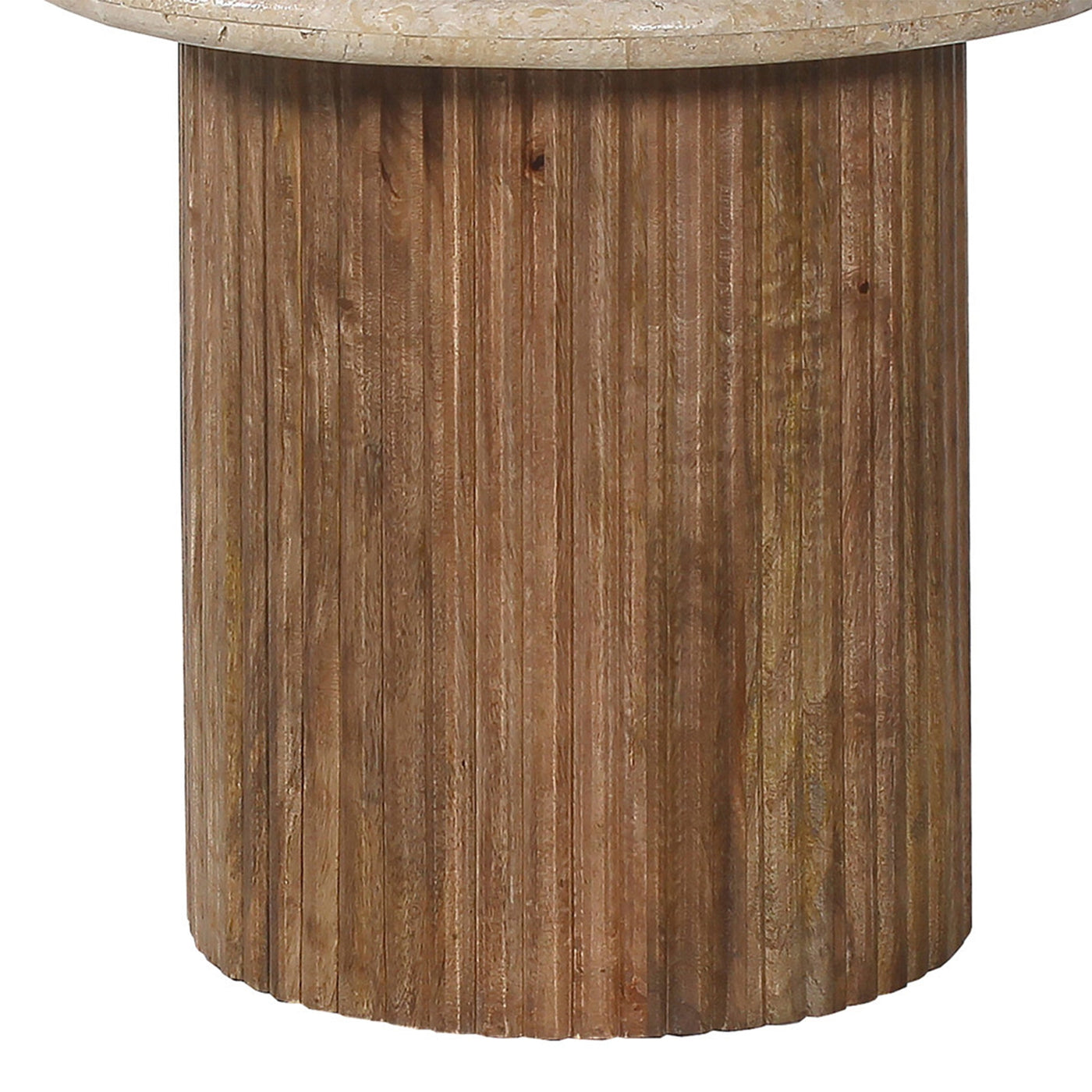 LOUIS Table d'appoint en travertin et bois de manguier 50 cm - Table basse - Mobilier Deco