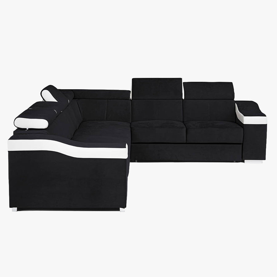 LUCKY Canapé d’angle convertible réversible en tissu noir et simili blanc — aperçu vidéo