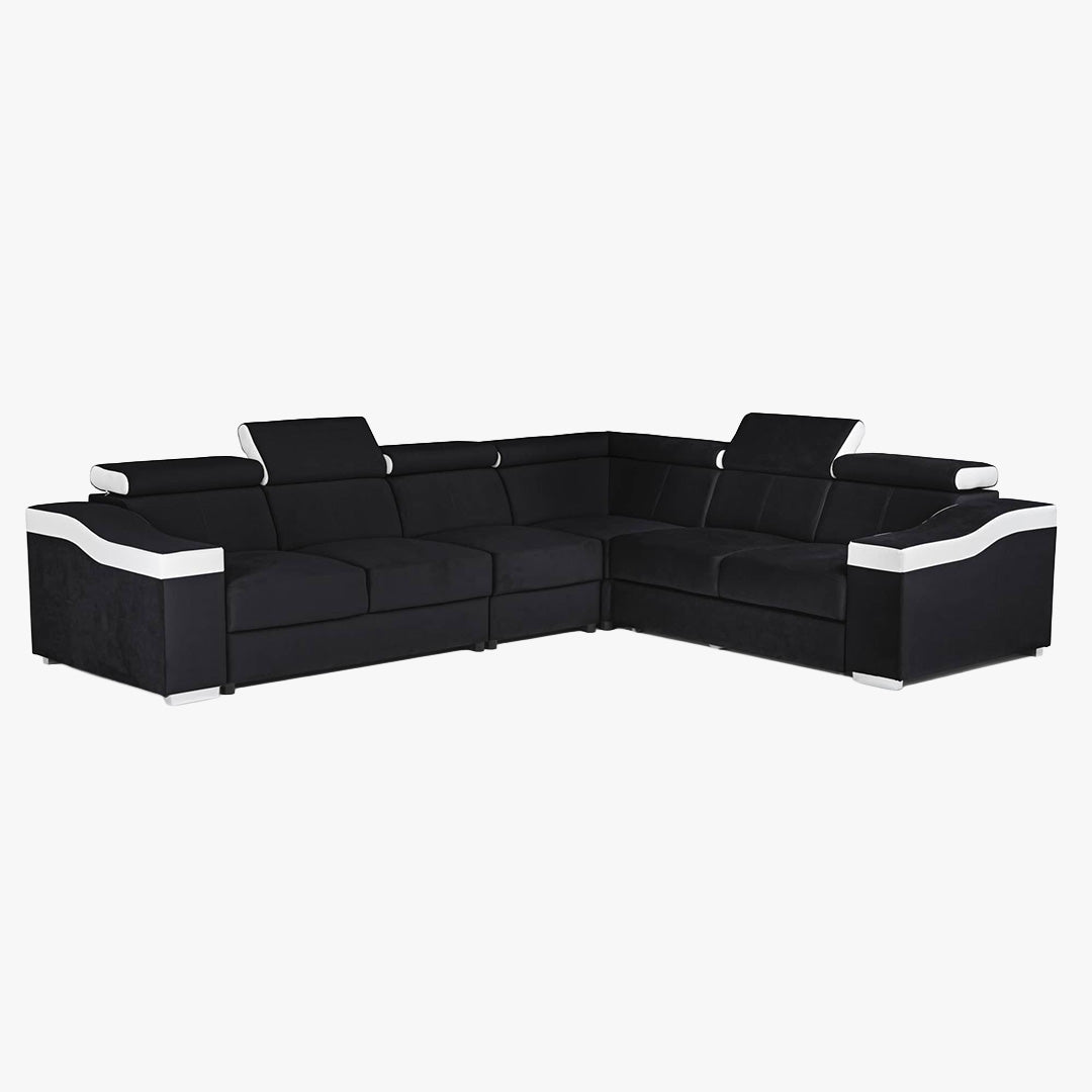 LUCKY Canapé d’angle convertible réversible en tissu noir et simili blanc - Canapé d'angle convertible - Mobilier Deco