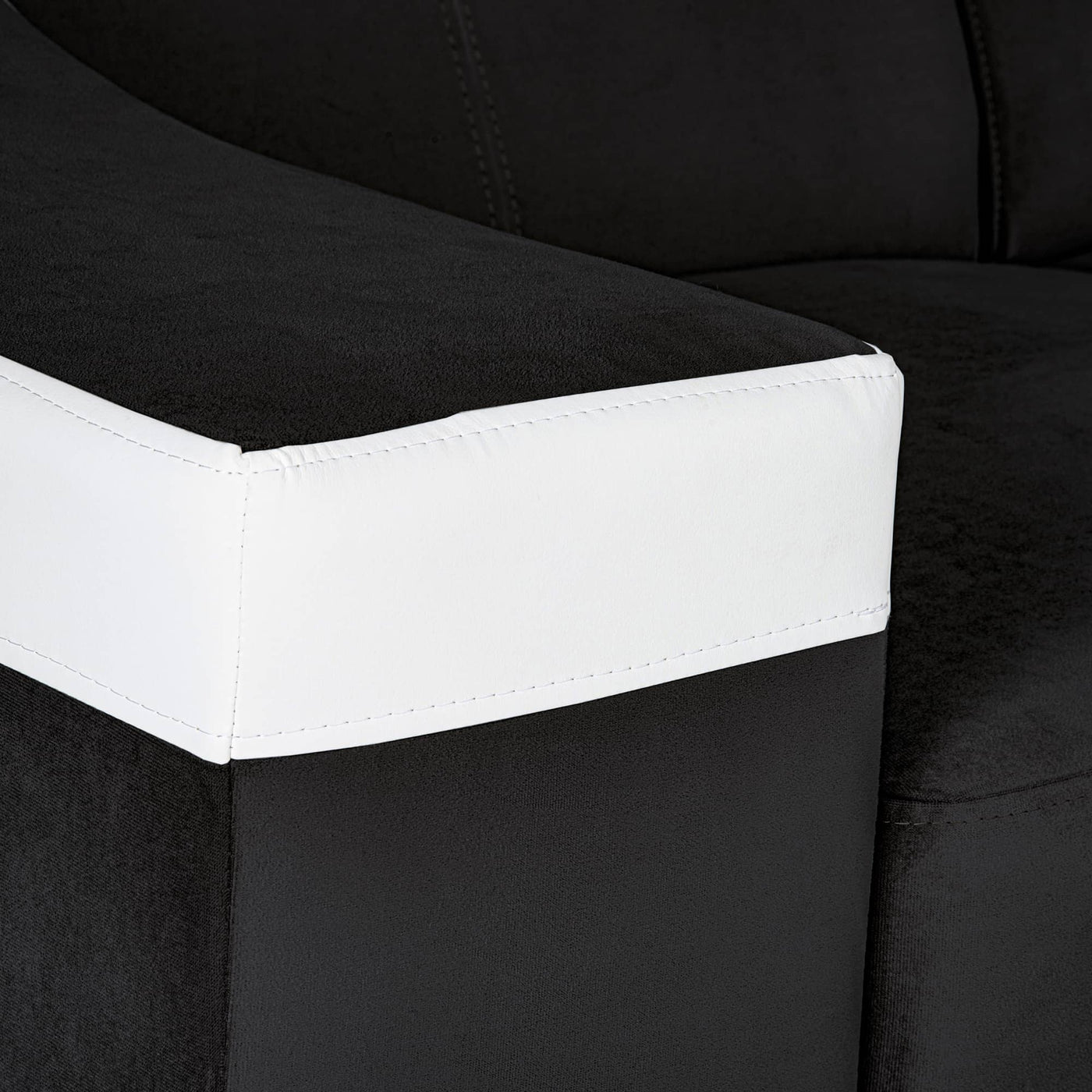 LUCKY Canapé d’angle convertible réversible en tissu noir et simili blanc - Canapé d'angle convertible - Mobilier Deco