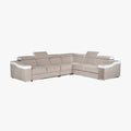 LUCKY Canapé d’angle convertible réversible en tissu velours beige et simili cuir blanc