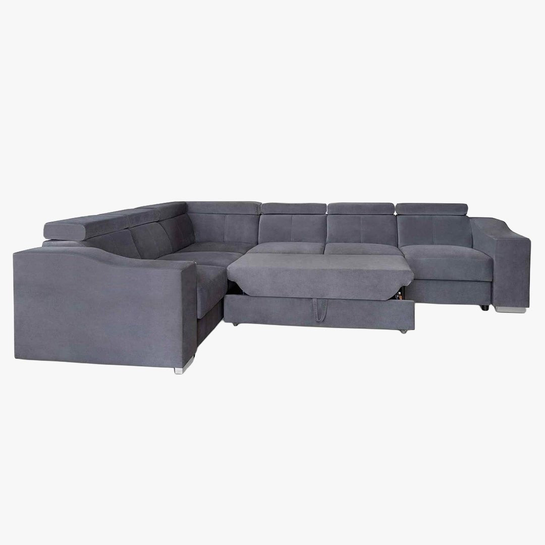 LUCKY Canapé d’angle convertible réversible en tissu velours gris - Canapé d'angle convertible - Mobilier Deco