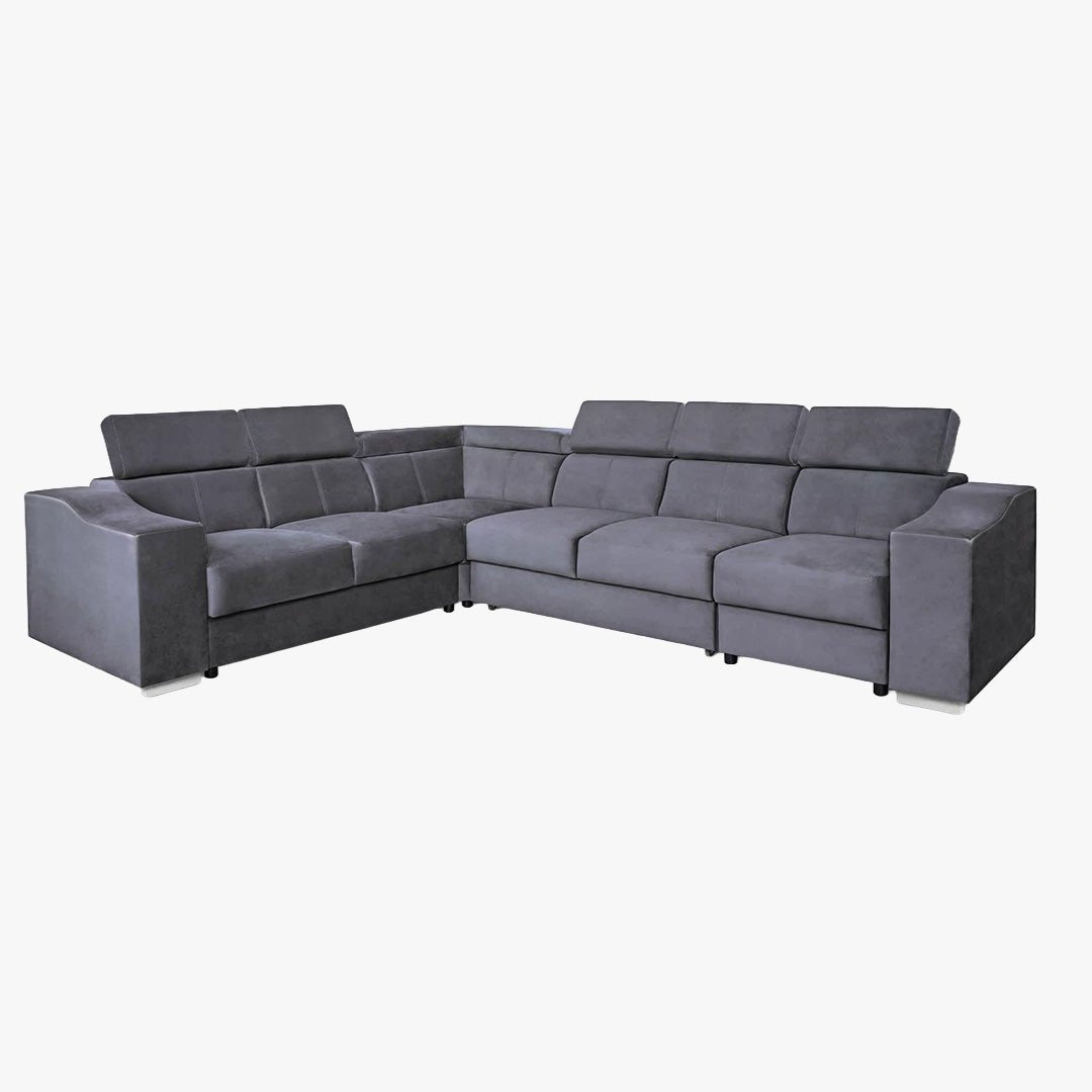 LUCKY Canapé d’angle convertible réversible en tissu velours gris - Canapé d'angle convertible - Mobilier Deco