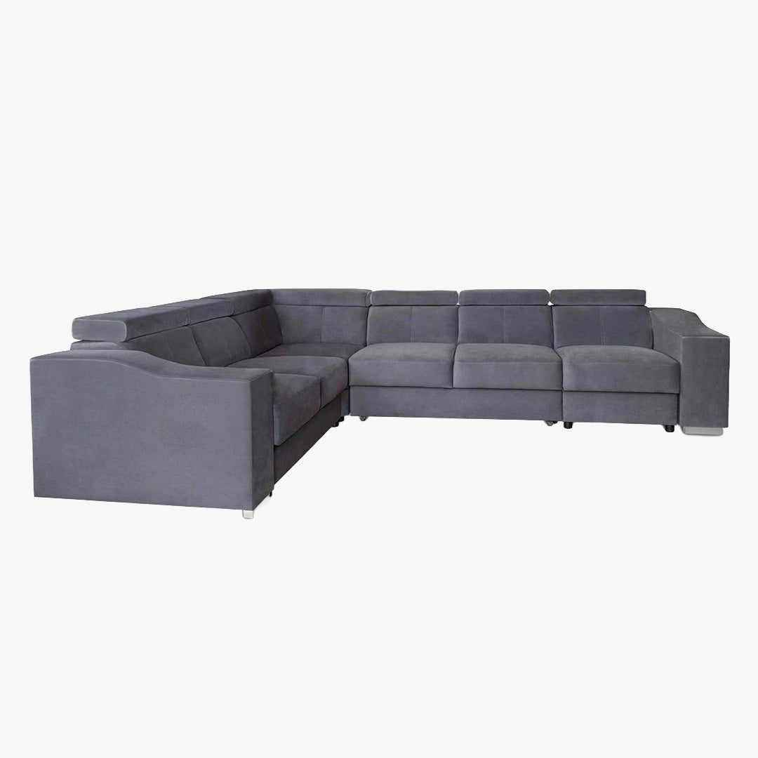 LUCKY Canapé d’angle convertible réversible en tissu velours gris - Canapé d'angle convertible - Mobilier Deco