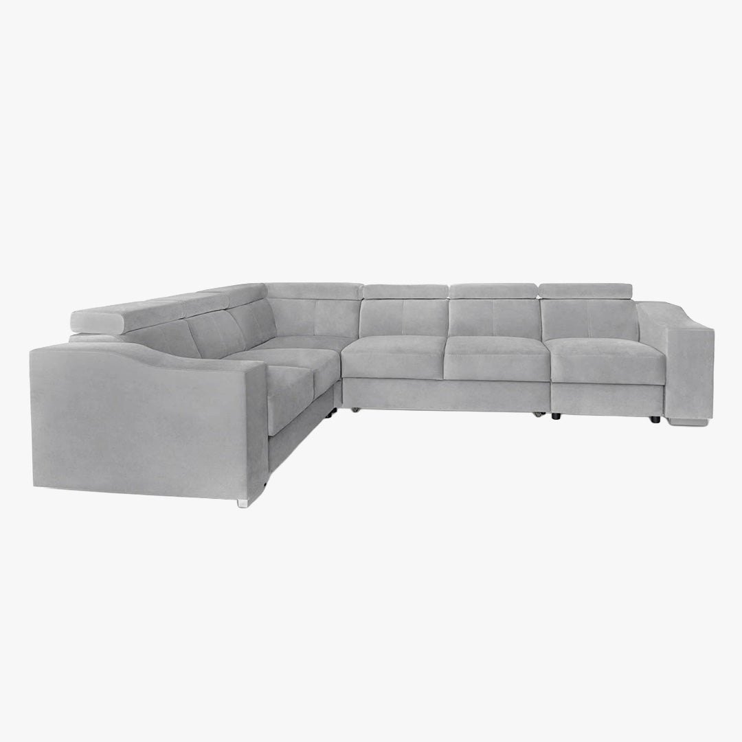 LUCKY Canapé d’angle convertible réversible en tissu velours gris clair - Canapé d'angle convertible - Mobilier Deco