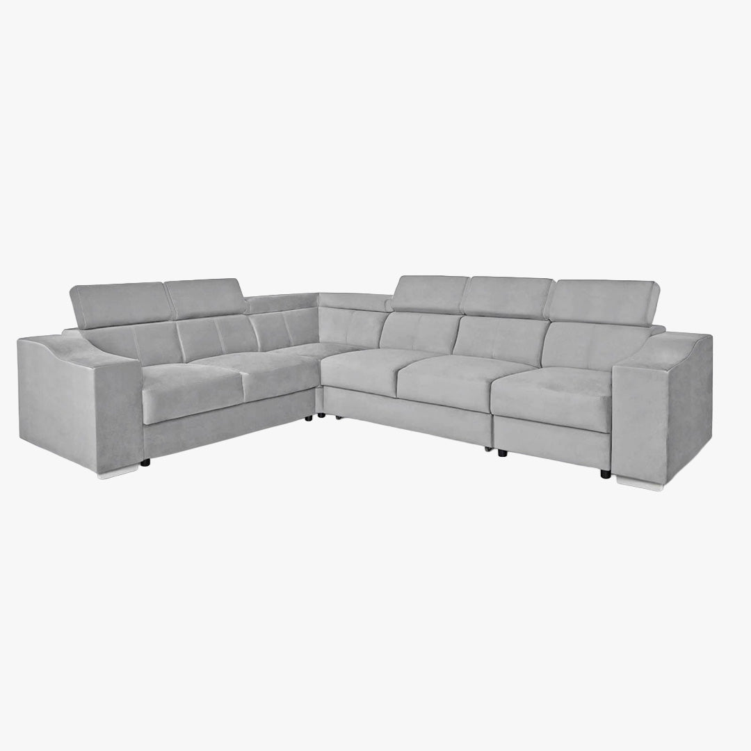 LUCKY Canapé d’angle convertible réversible en tissu velours gris clair - Canapé d'angle convertible - Mobilier Deco